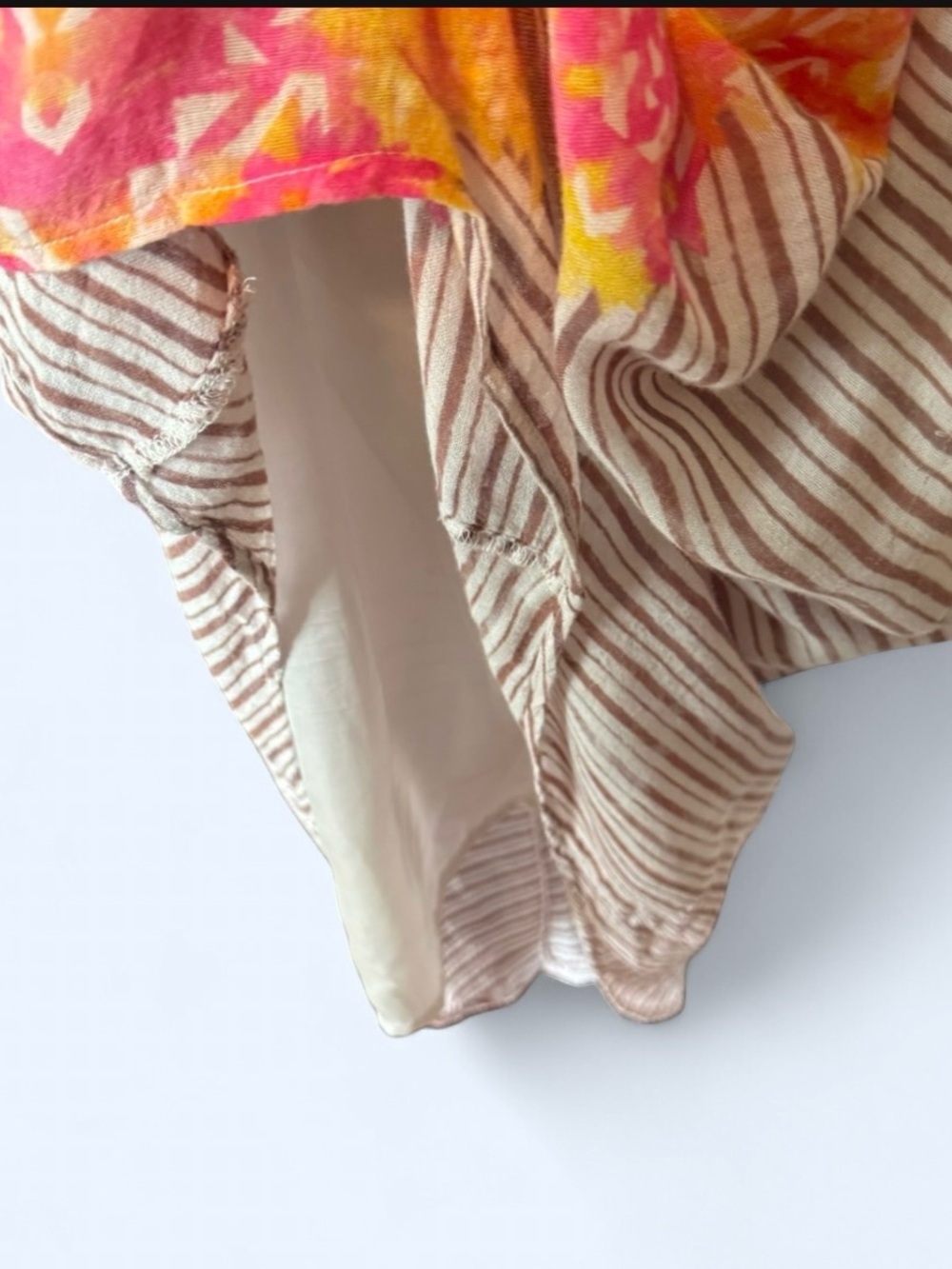 Free People Beige Striped dress with Pink & Yellow Floral Center lining snaps in - Picture 8 of 12